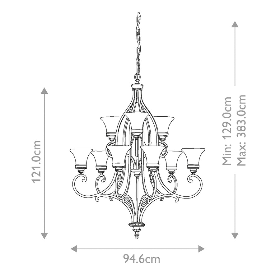Lustre Drawing Room 9 lumières bois foncé, verre