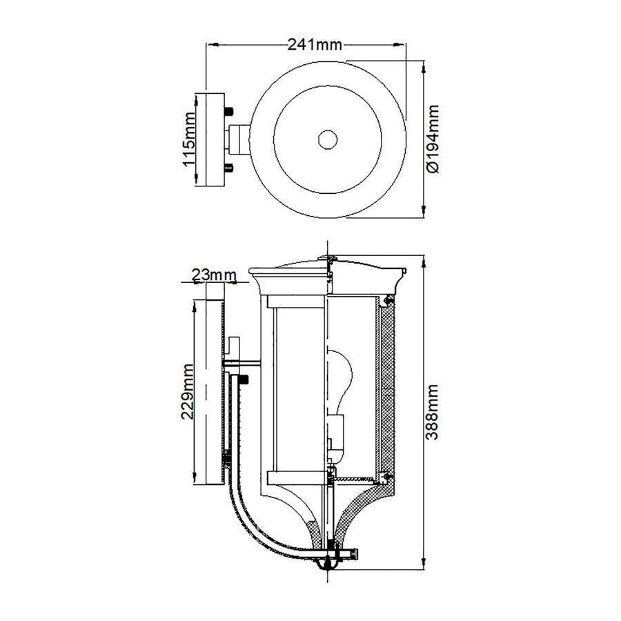 Schéma de dimensions : largeur 241 mm, hauteur 388 mm, diamètre 194 mm