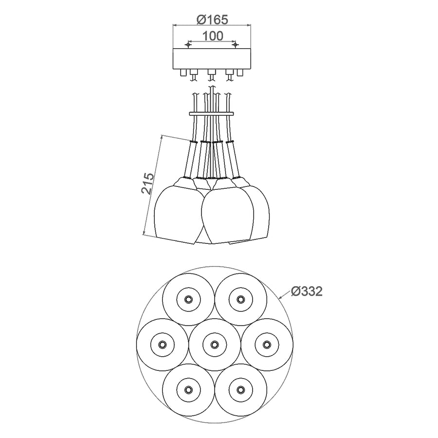 Schéma coté du luminaire avec dimensions du pavillon et diamètre total