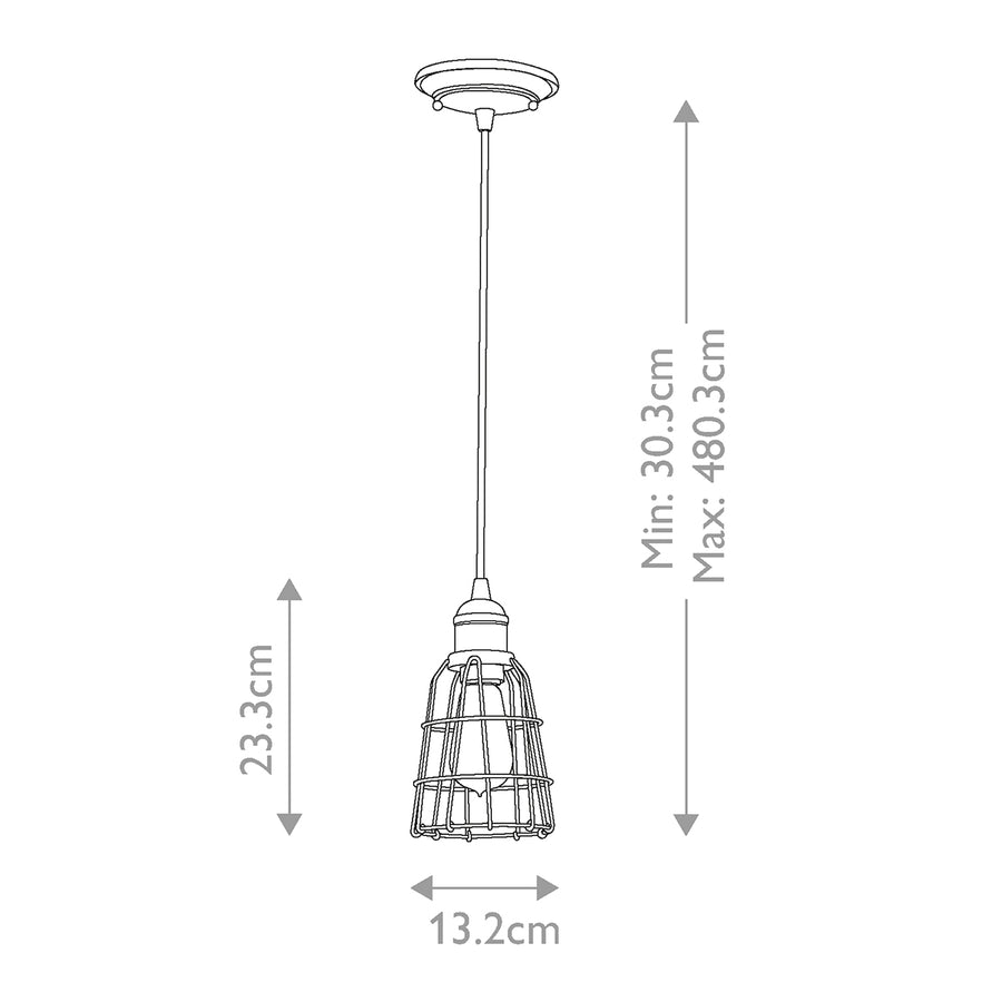 Schéma technique coté montrant la hauteur et le diamètre du luminaire