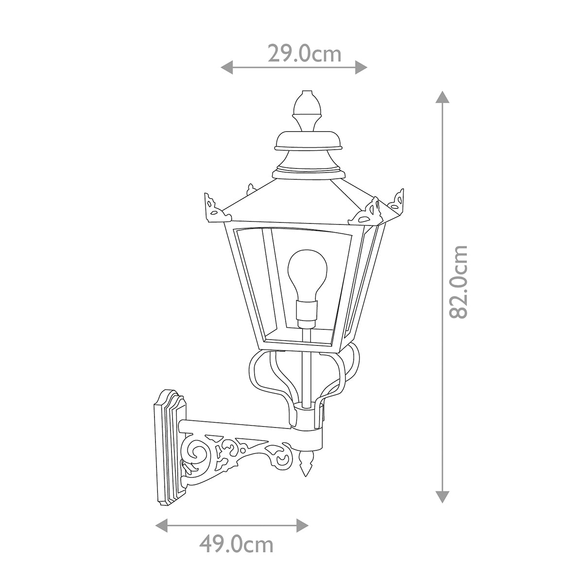 Schéma technique coté indiquant 29 cm de largeur et 82 cm de hauteur