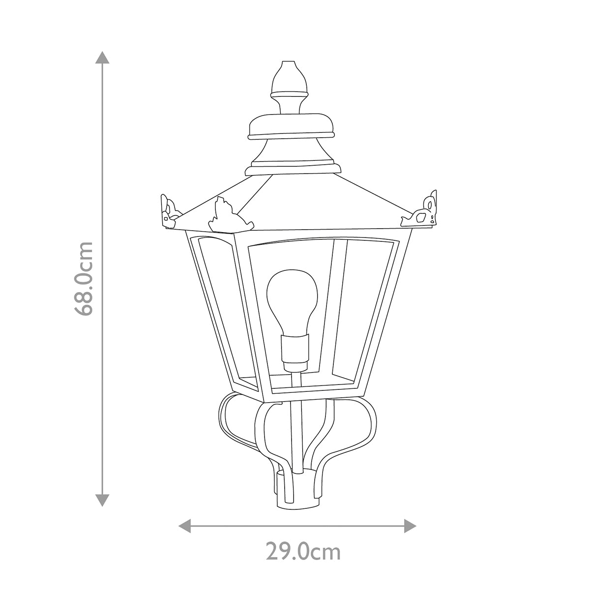 Schéma coté du luminaire, hauteur 68 cm et largeur 29 cm