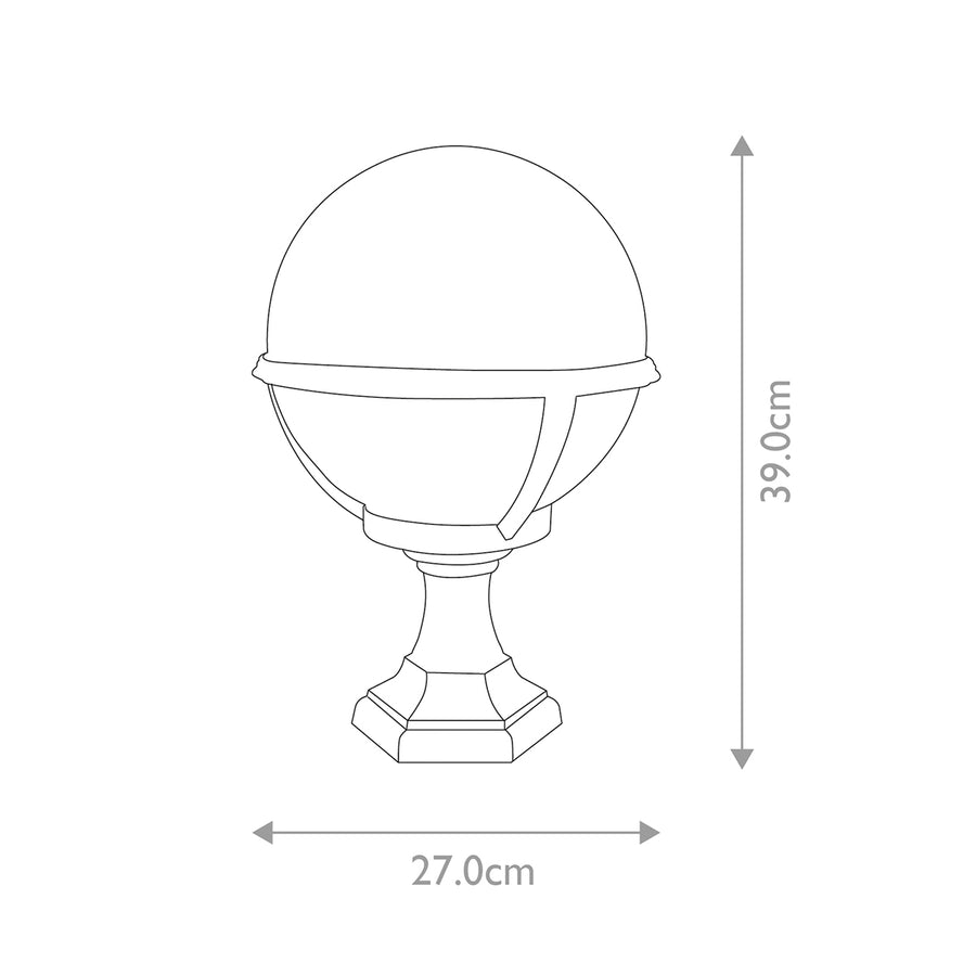 Schéma technique coté indiquant une hauteur de 39 cm et une largeur de 27 cm.