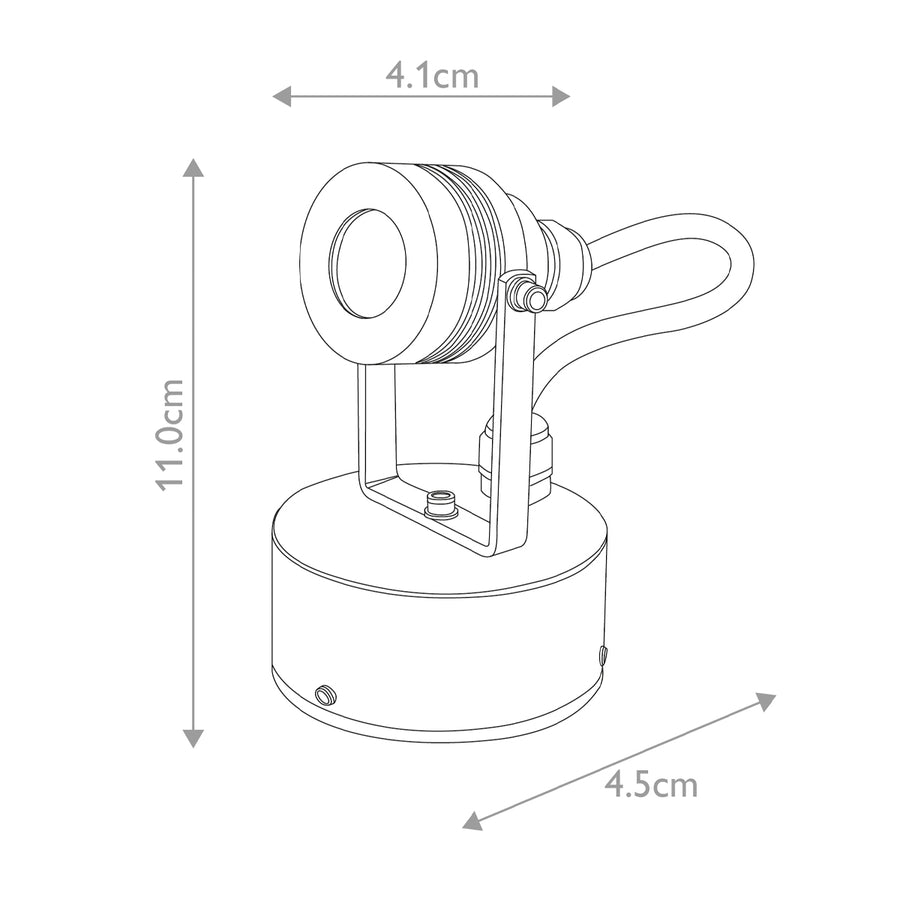 Schéma technique côté du spot avec dimensions 11 cm, 4,1 cm et 4,5 cm