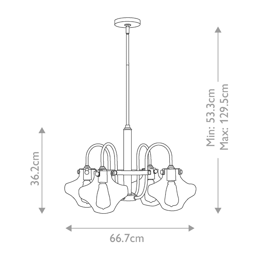 Schéma coté du lustre avec dimensions : largeur 66,7 cm et hauteur réglable.