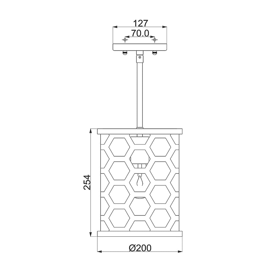 Schéma technique coté de la suspension avec diamètre et hauteur