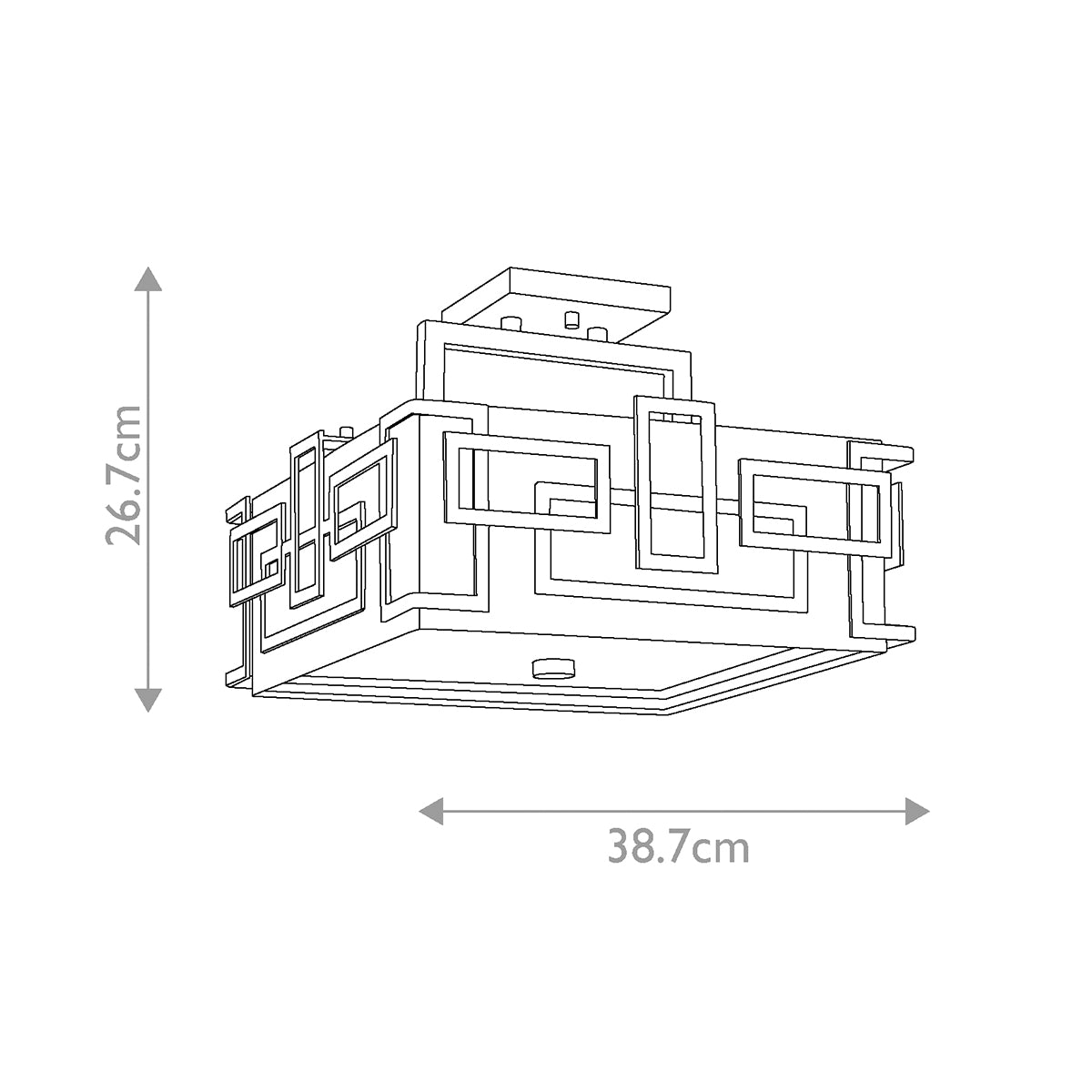 Schéma coté indiquant 38,7 cm de largeur et 26,7 cm de hauteur.
