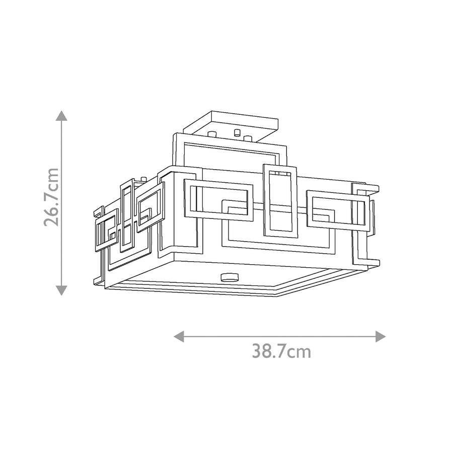 Schéma coté indiquant 38,7 cm de largeur et 26,7 cm de hauteur.
