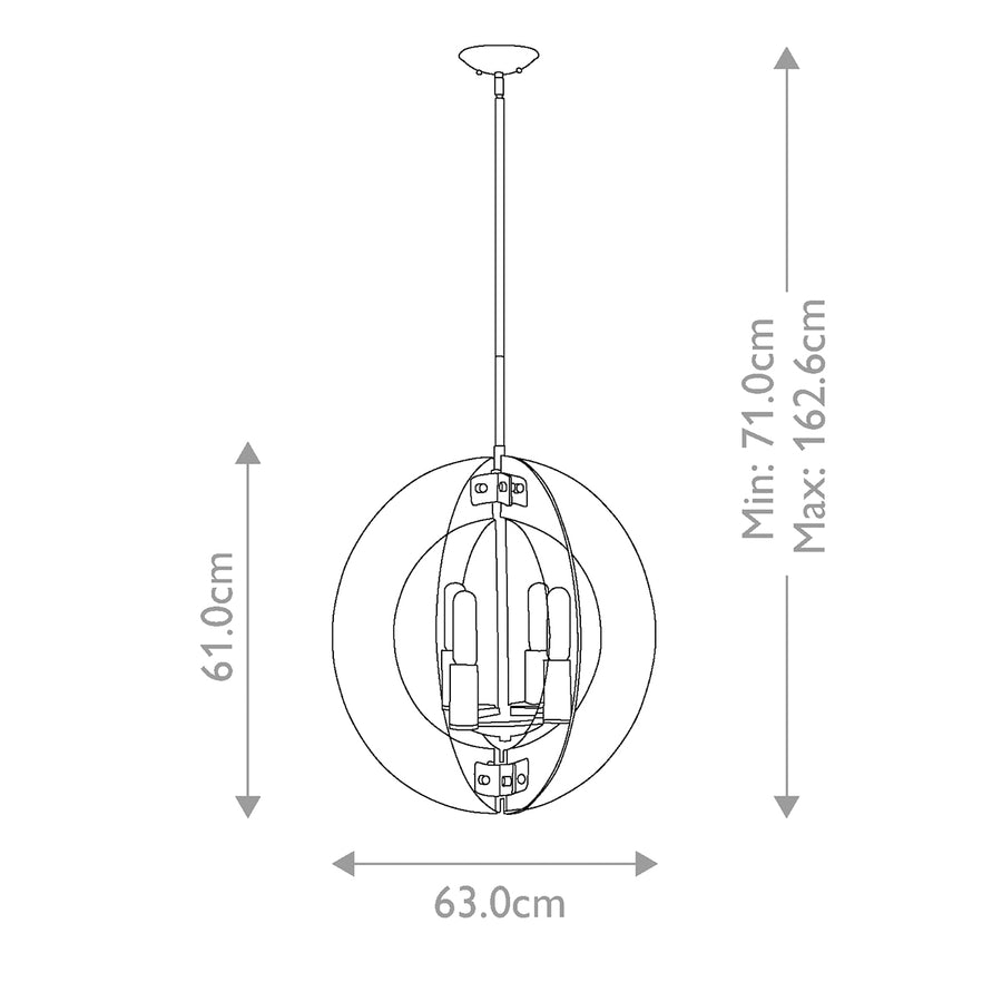 Schéma coté du luminaire avec hauteur minimale et maximale et largeur.