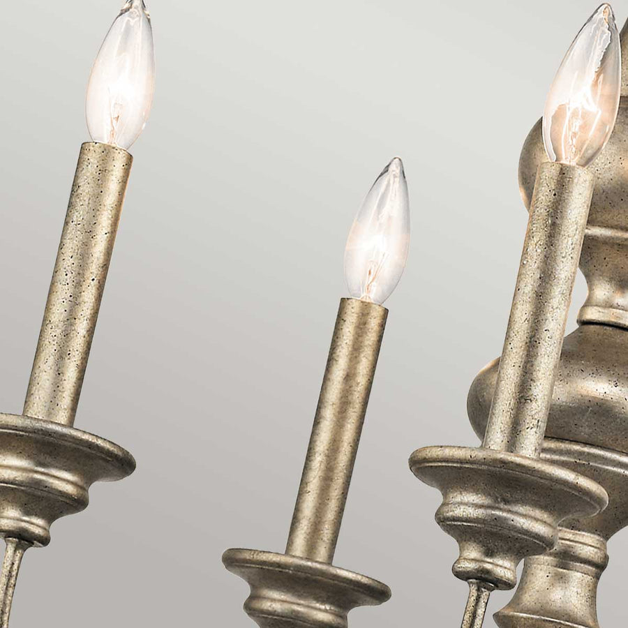 Détail des douilles en forme de bougies et des ampoules flammes allumées