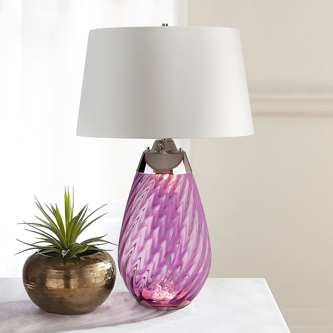 Lampe à poser Lena grise et blanche, verre, H 74 cm