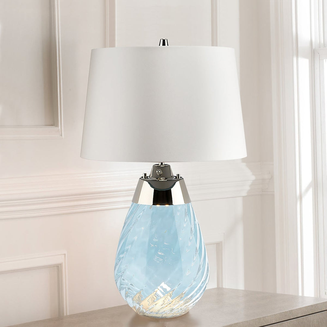 Lampe à poser Lena bleu et grise, verre, H 60,5 cm