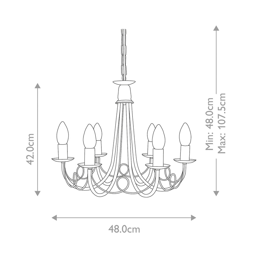 Schéma coté du lustre avec hauteur 42 cm et diamètre 48 cm