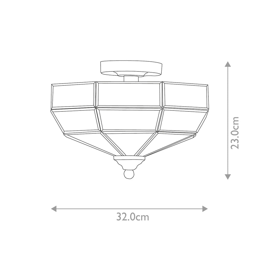 Schéma technique coté du plafonnier avec dimensions 32 cm et 23 cm.