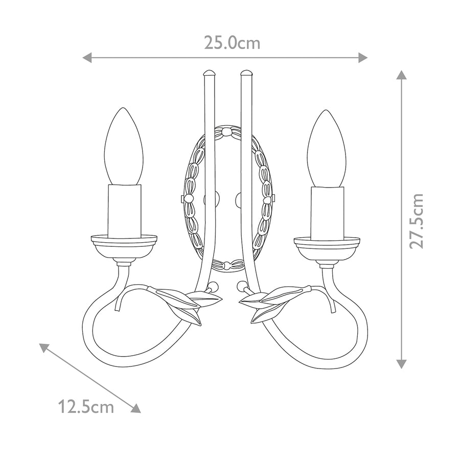 Schéma coté de l'applique murale avec dimensions 25 cm par 27,5 cm et profondeur 12,5 cm