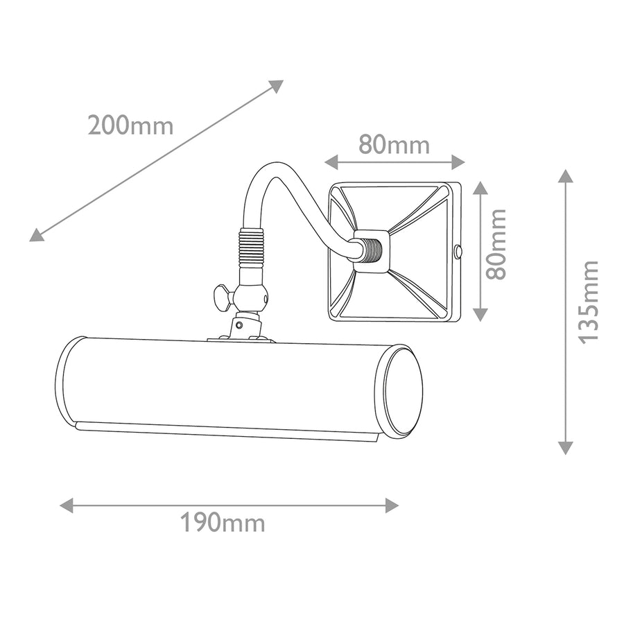 Schéma coté du luminaire avec dimensions en millimètres, vue latérale.
