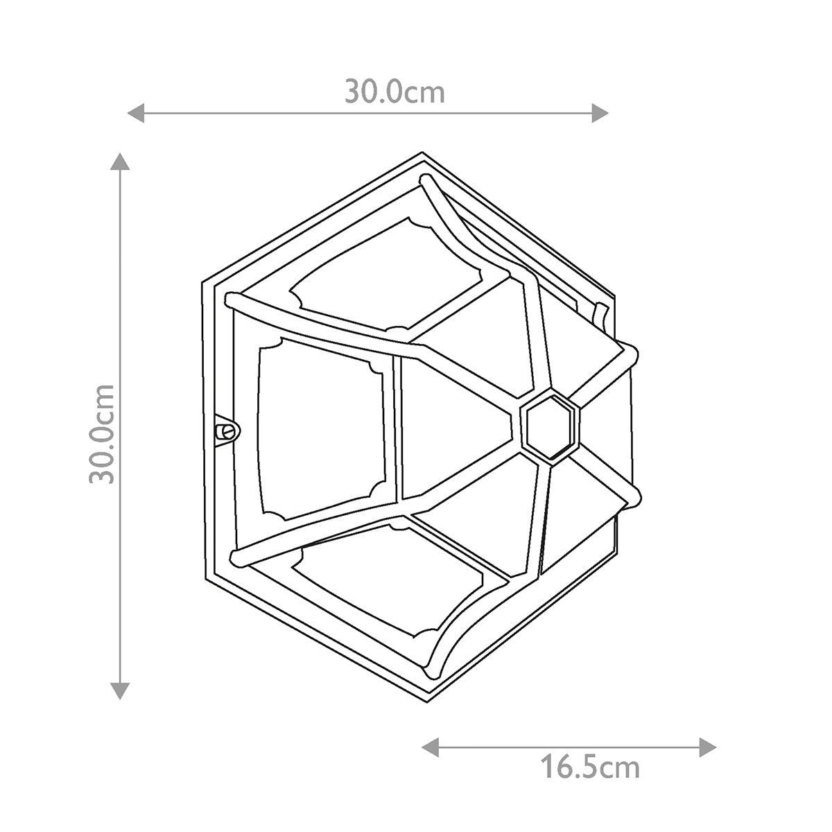 Schéma technique côté du plafonnier avec dimensions 30 et 16,5 cm.