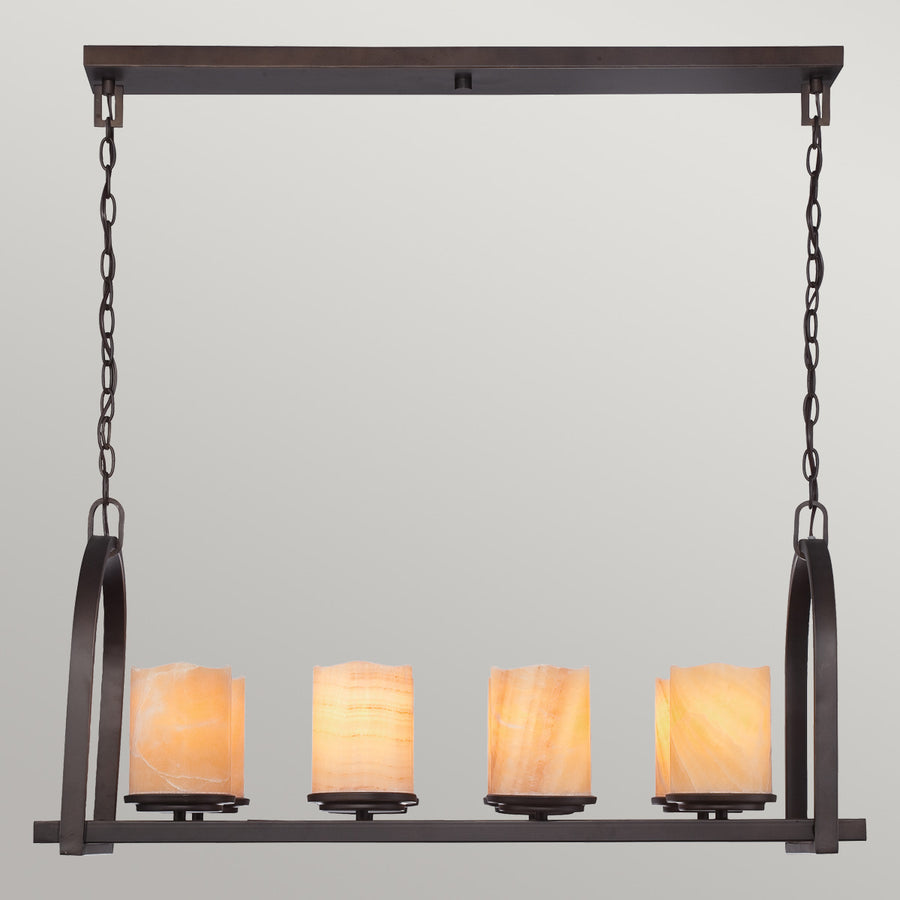 Vue de face de la suspension avec ses cylindres d'albâtre alignés