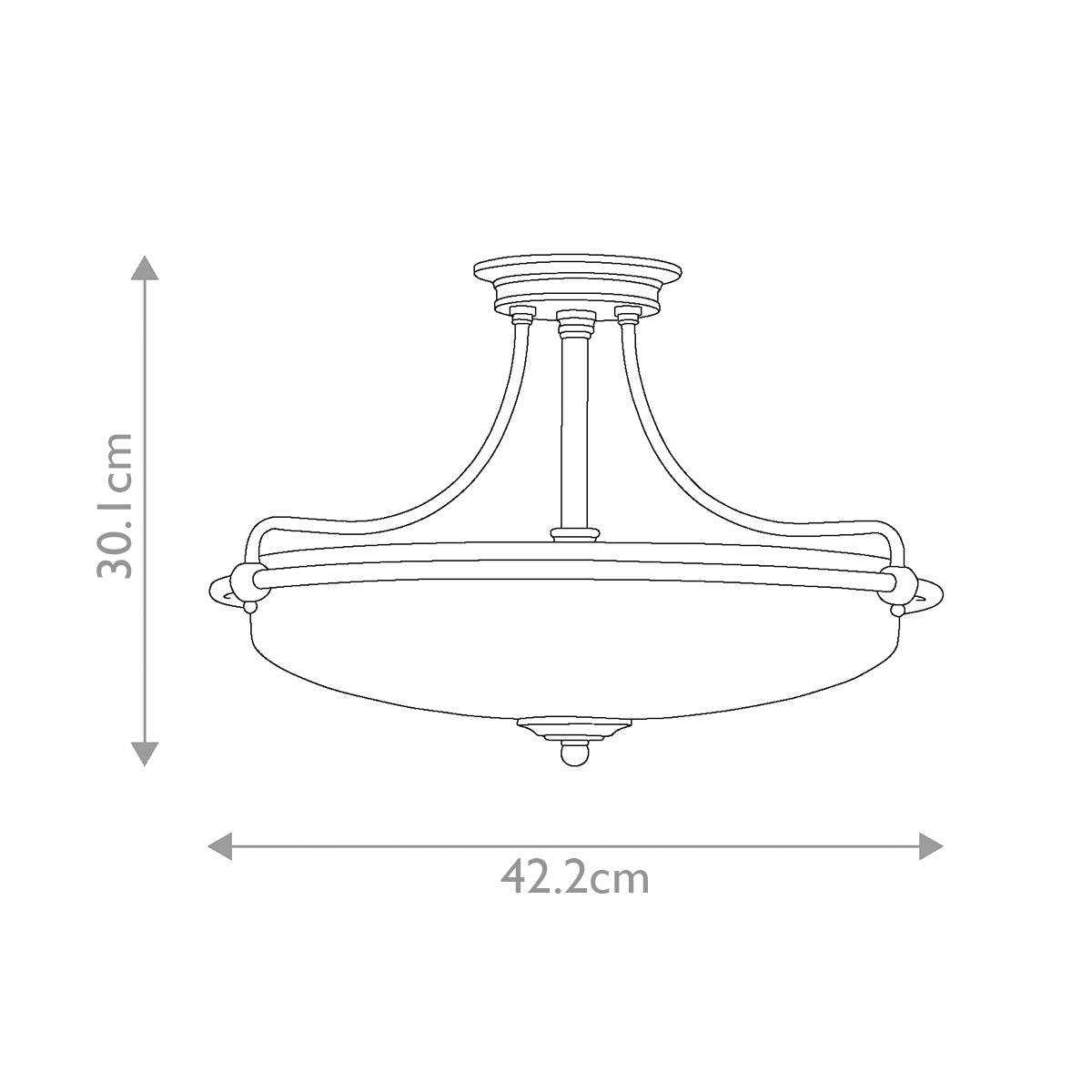 Schéma coté du plafonnier : hauteur 30,1 cm et largeur 42,2 cm