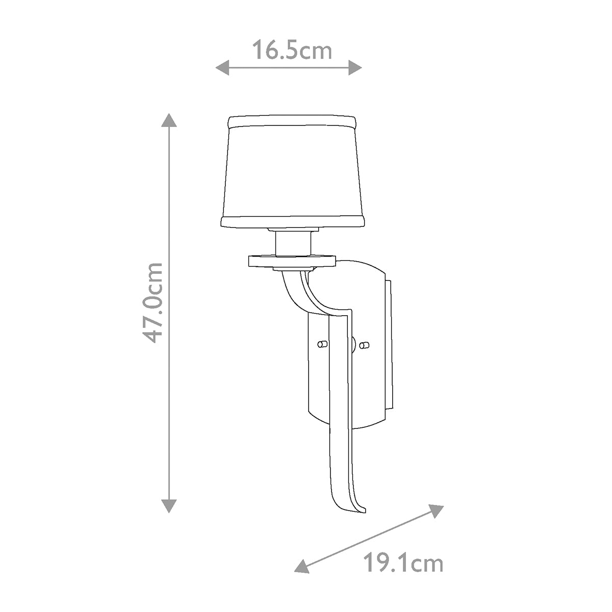 Schéma coté présentant les dimensions du luminaire, hauteur et profondeur