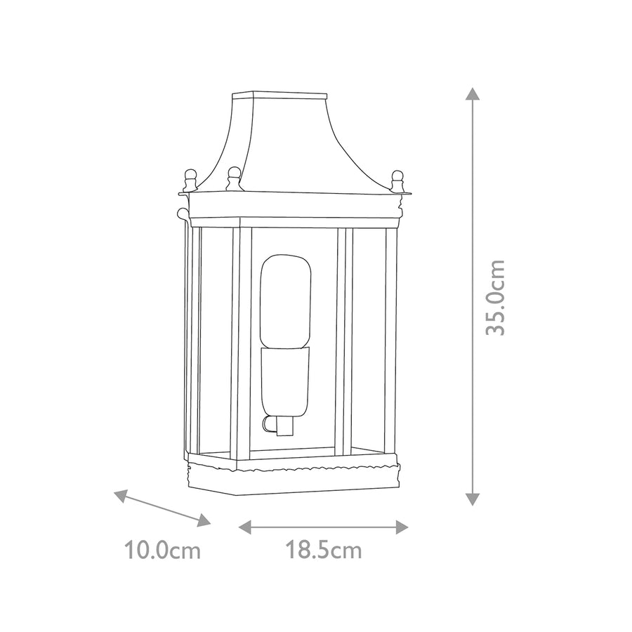 Schéma coté montrant hauteur 35 cm, largeur 18,5 cm et profondeur 10 cm