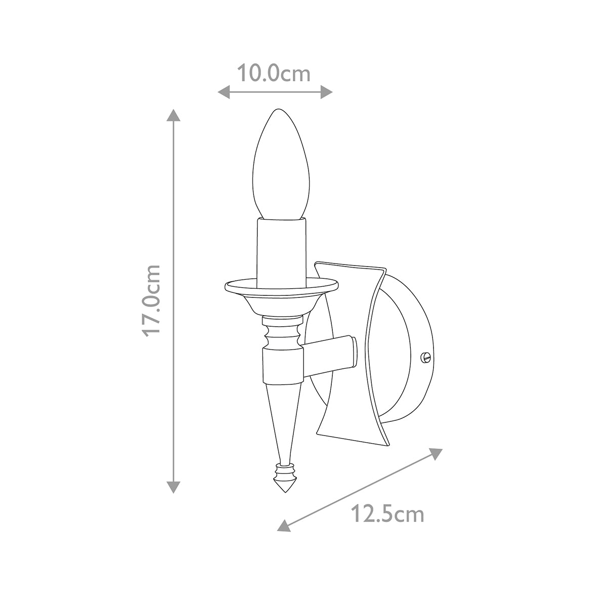 Schéma de dimensions avec hauteur 17 cm, largeur 10 cm et profondeur 12,5 cm