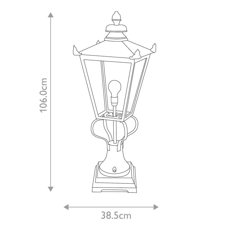 Schéma coté indiquant une hauteur de 106 cm et une largeur de 38,5 cm