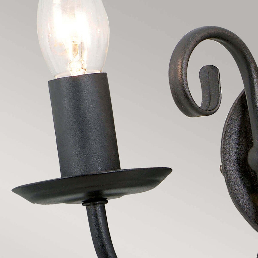Détail d'une douille cylindrique, coupelle et ampoule allumée avec volute