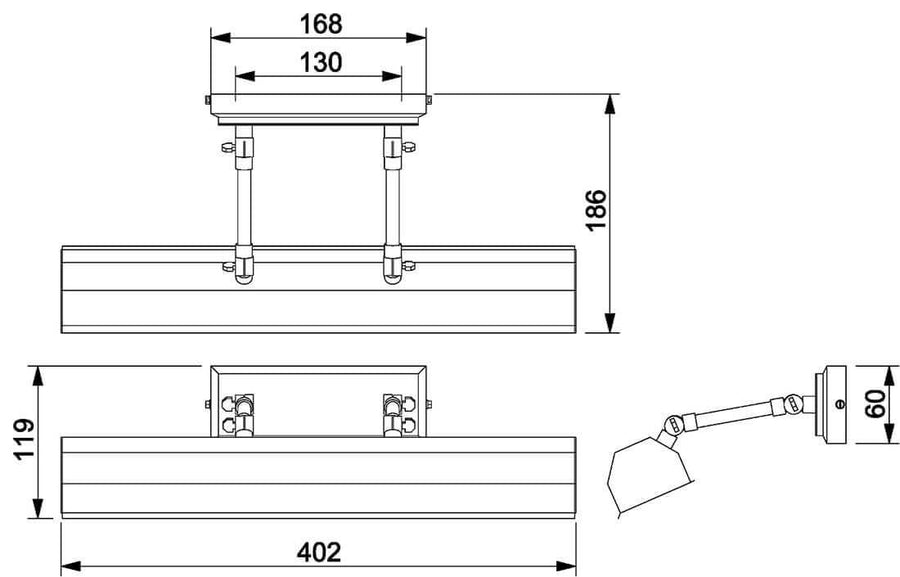 Schéma de dimensions de l'applique avec mesures en millimètres.