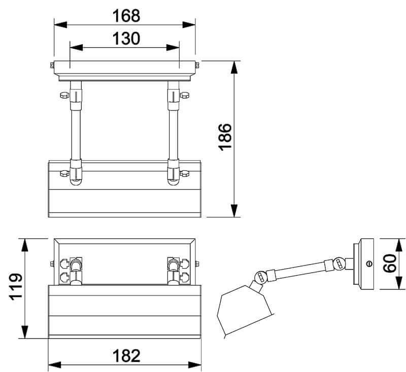 Schéma coté de l'applique avec dimensions en millimètres