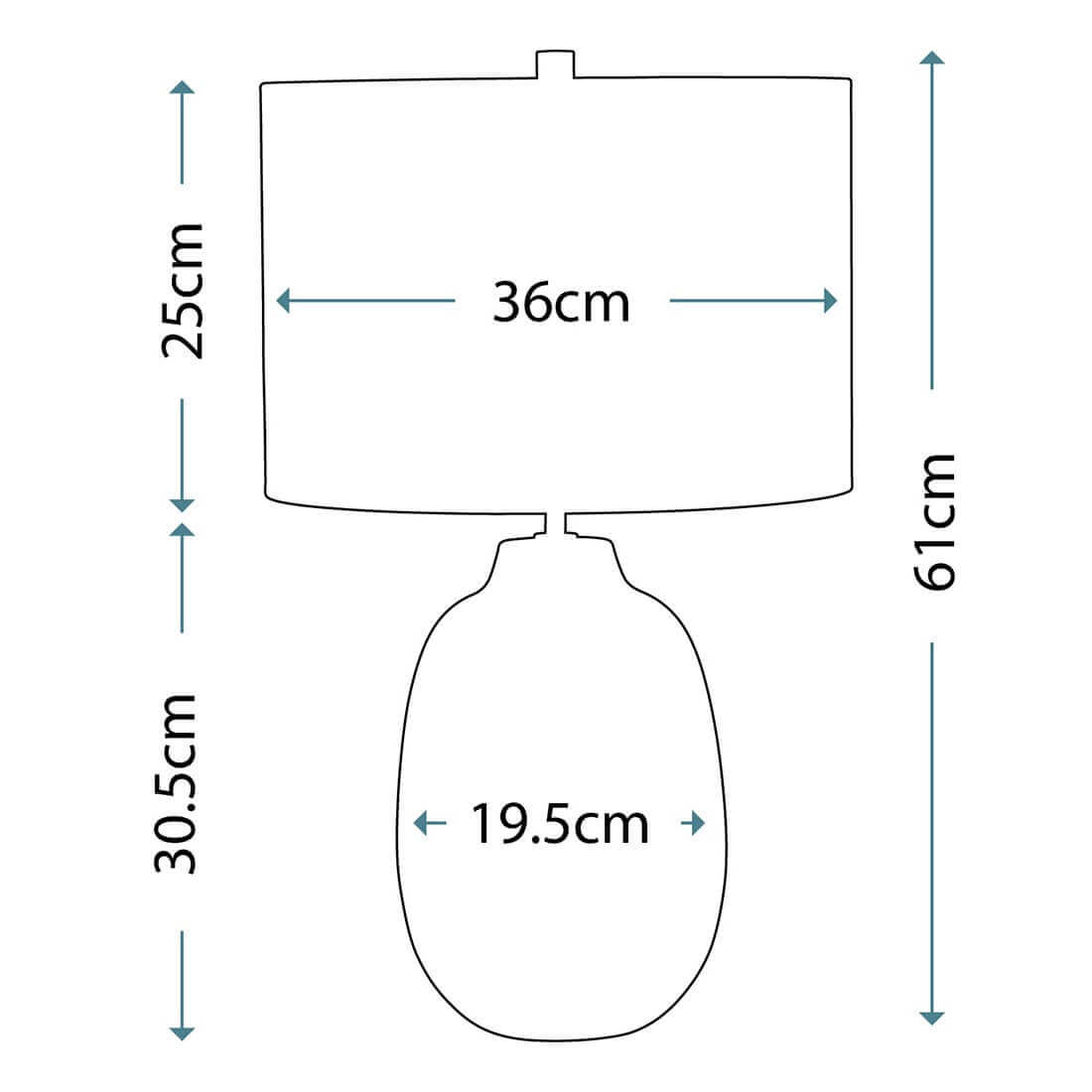 Schéma de dimensions du luminaire, hauteur totale et largeur d'abat-jour.