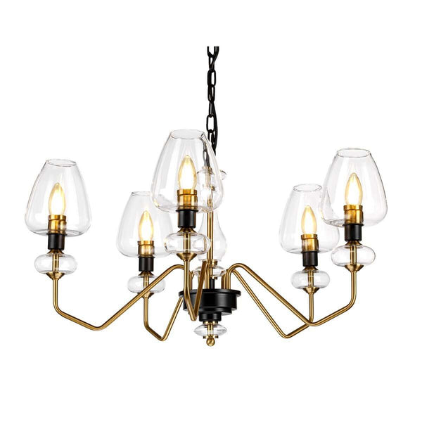 Lustre Armand 5 lumières laiton vieilli et noir, verre