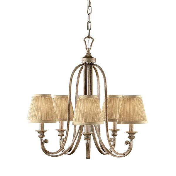 Lustre Abbey 5 lumières argenté et beige