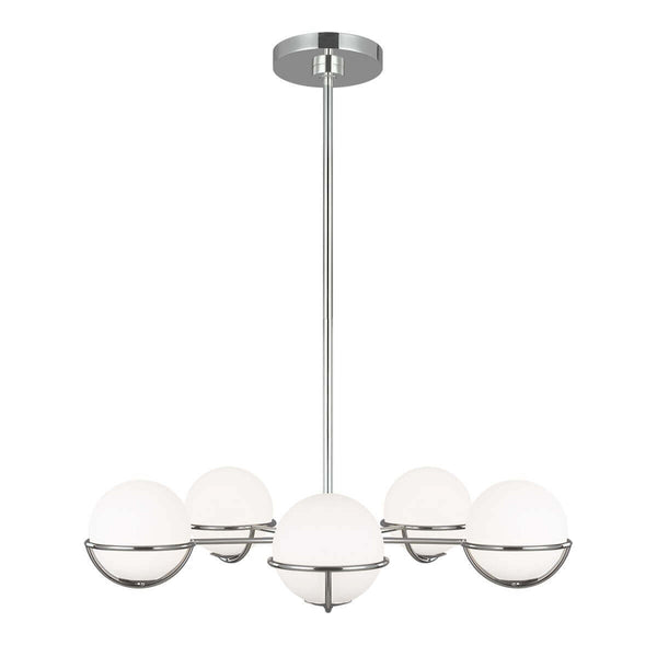 Lustre Apollo 5 lumières nickel poli, verre