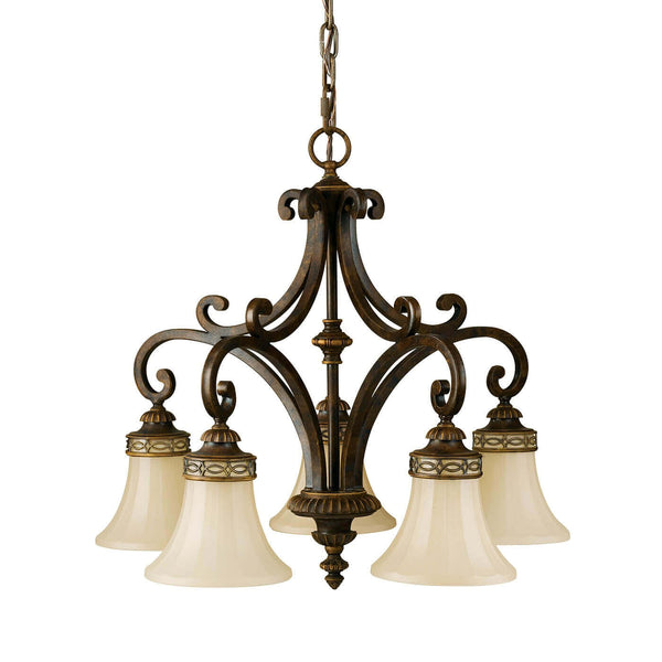Lustre Drawing Room 5 lumières bois foncé, verre