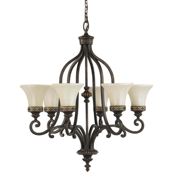 Lustre Drawing Room 6 lumières bois foncé, verre