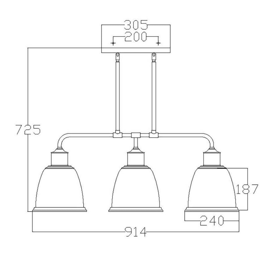 Schéma de dimensions du luminaire avec hauteur et largeur en millimètres.