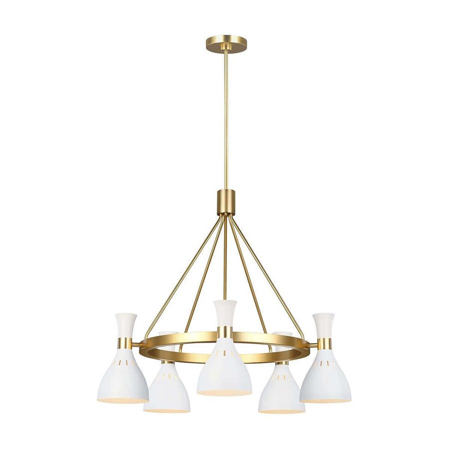 Lustre Joan 5 lumières blanc mat et laiton
