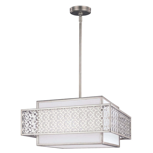 Suspension Kenney 3 lumières argentée, lin