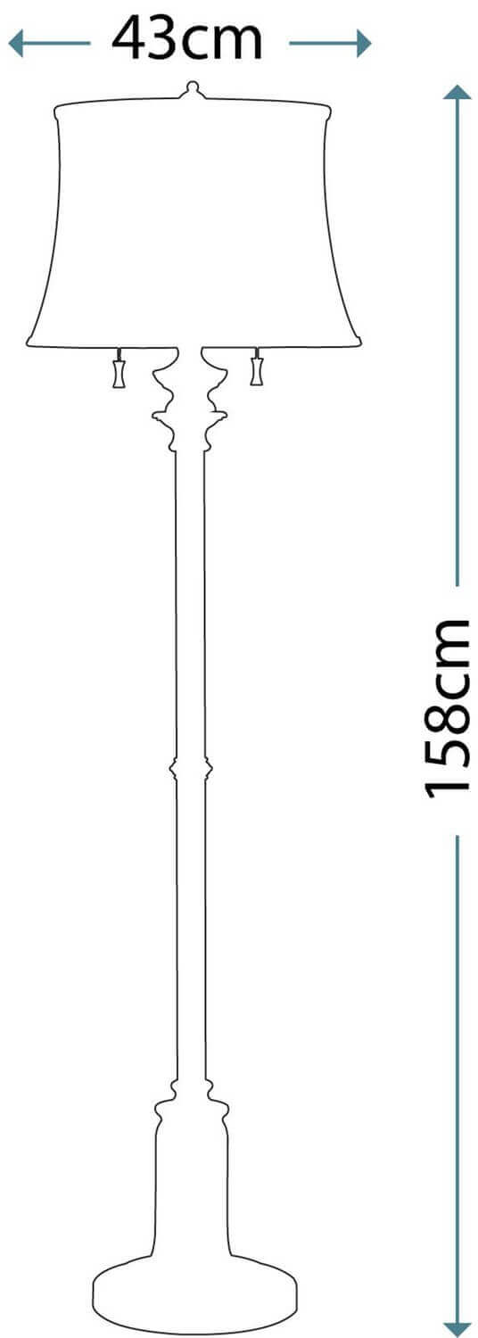 Schéma coté du lampadaire : hauteur 158 cm et largeur d'abat-jour 43 cm