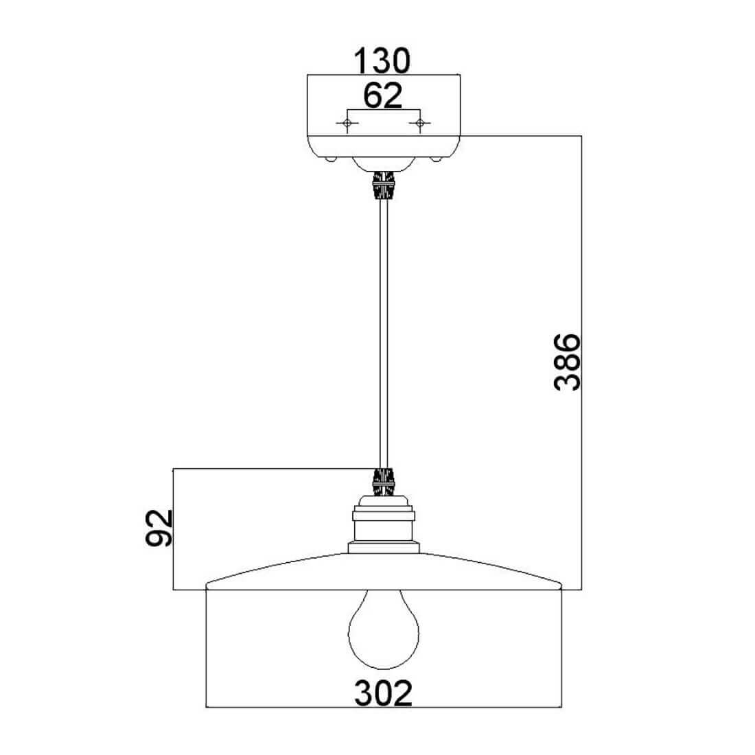Schéma technique coté du luminaire avec hauteur et diamètre de l'abat-jour