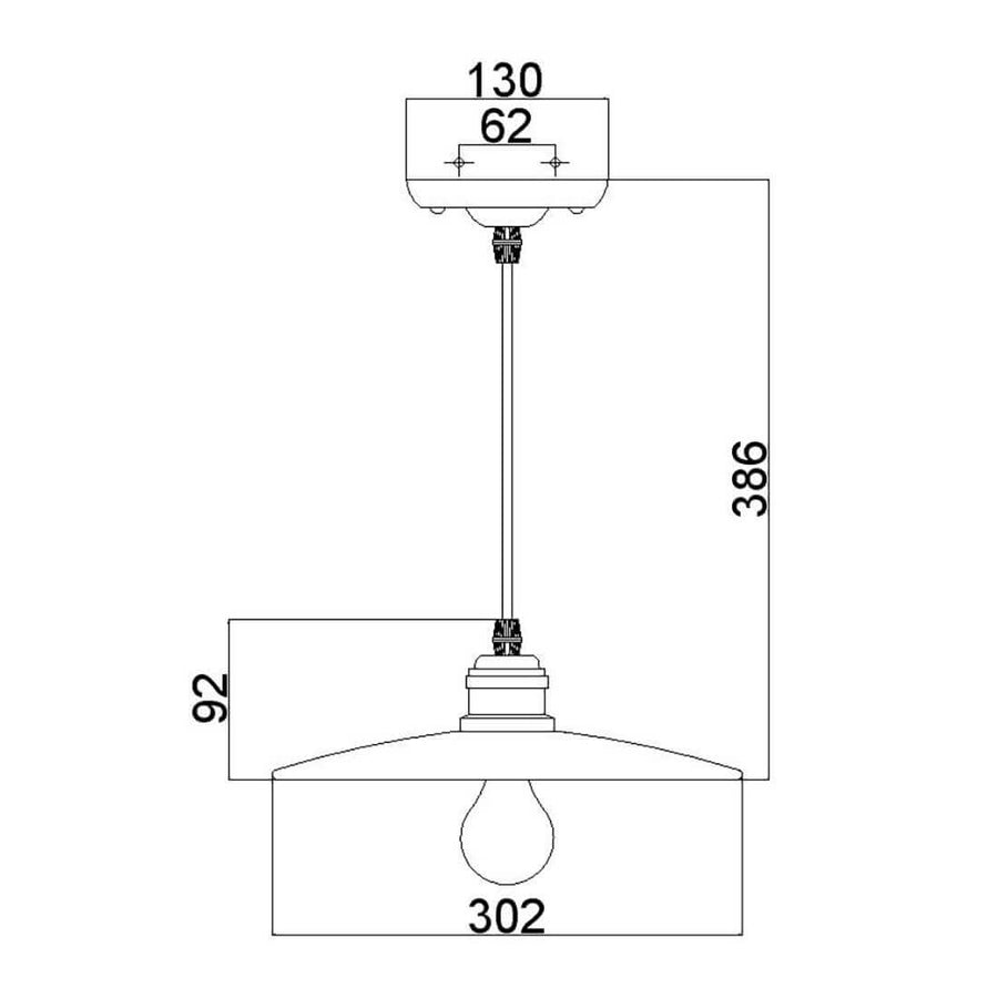 Schéma technique coté du luminaire avec hauteur et diamètre de l'abat-jour