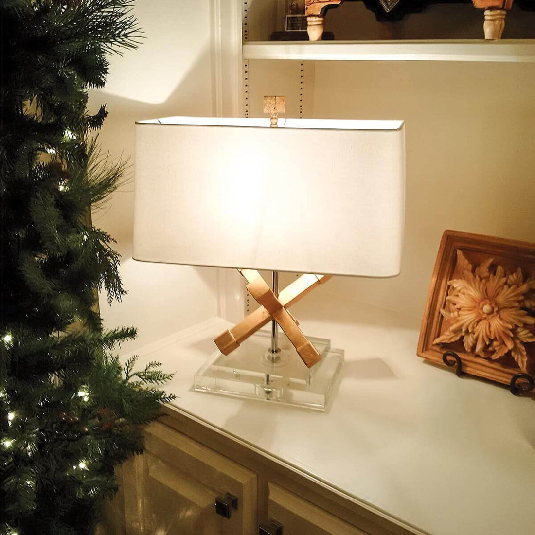 Lampe à poser Jackson Square dorée et crème