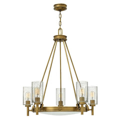 Lustre Collier 5 lumières laiton, verre