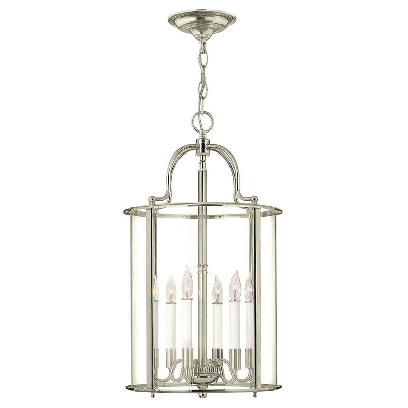 Suspension Gentry 6 lumières nickel poli, verre
