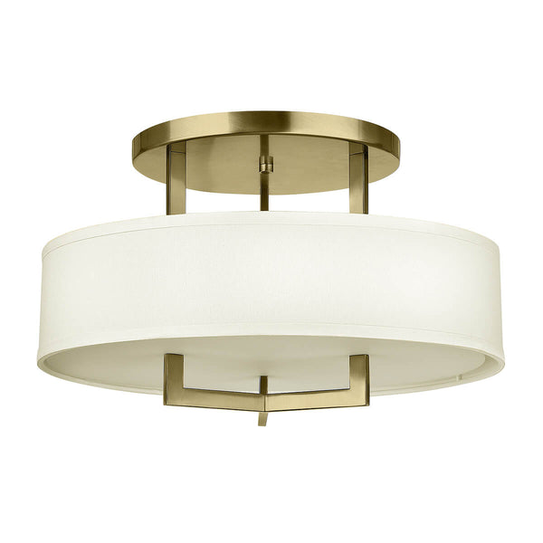 Plafonnier Hampton 3 lumières laiton brossé et blanc, verre