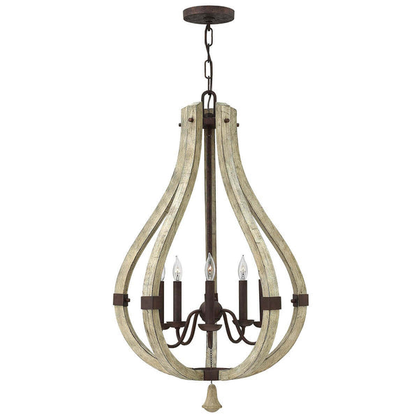 Lustre Middlefield 5 lumières rouille, bois massif