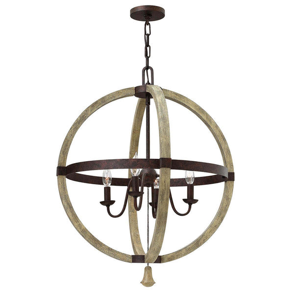 Lustre Middlefield 4 lumières rouille, bois massif