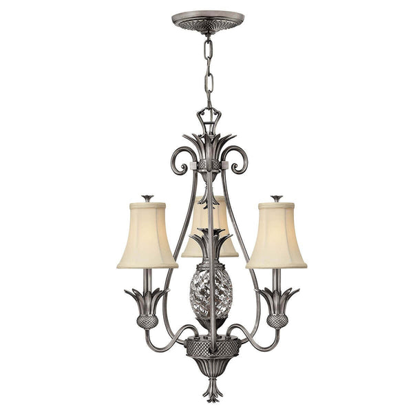 Lustre Plantation 4 lumières nickel, verre