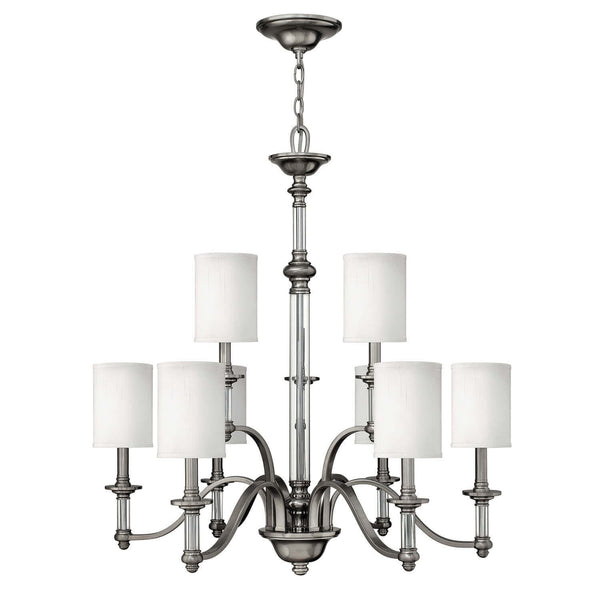 Lustre Sussex 9 lumières nickel satiné, verre